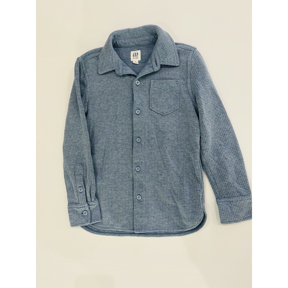 GAP Kids Shirt Boys‎ Size S Birdseye Button Front Long Sleeve Cotton Blend Blue